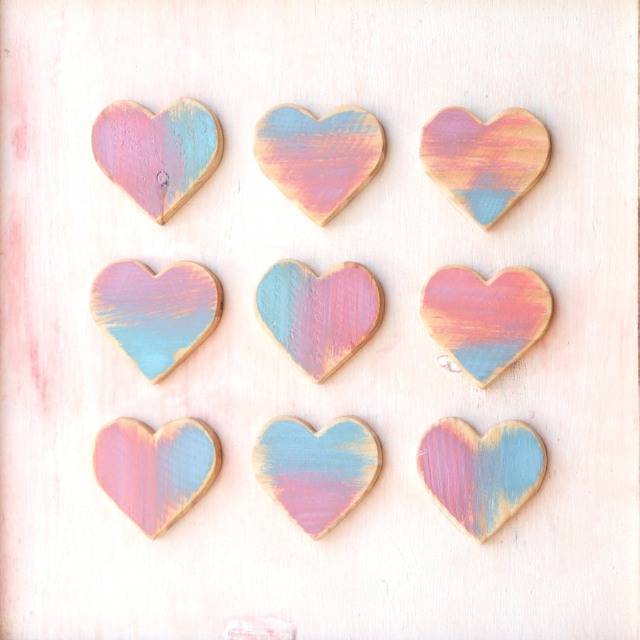 Heart Grid art print showing a three-by-three arrangement of colorful hearts Design shown: Barbie Girl.