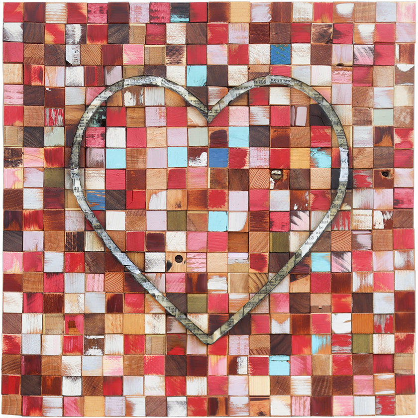 New Song in My Heart art print showing a heart outline over a colorful wood mosaic.