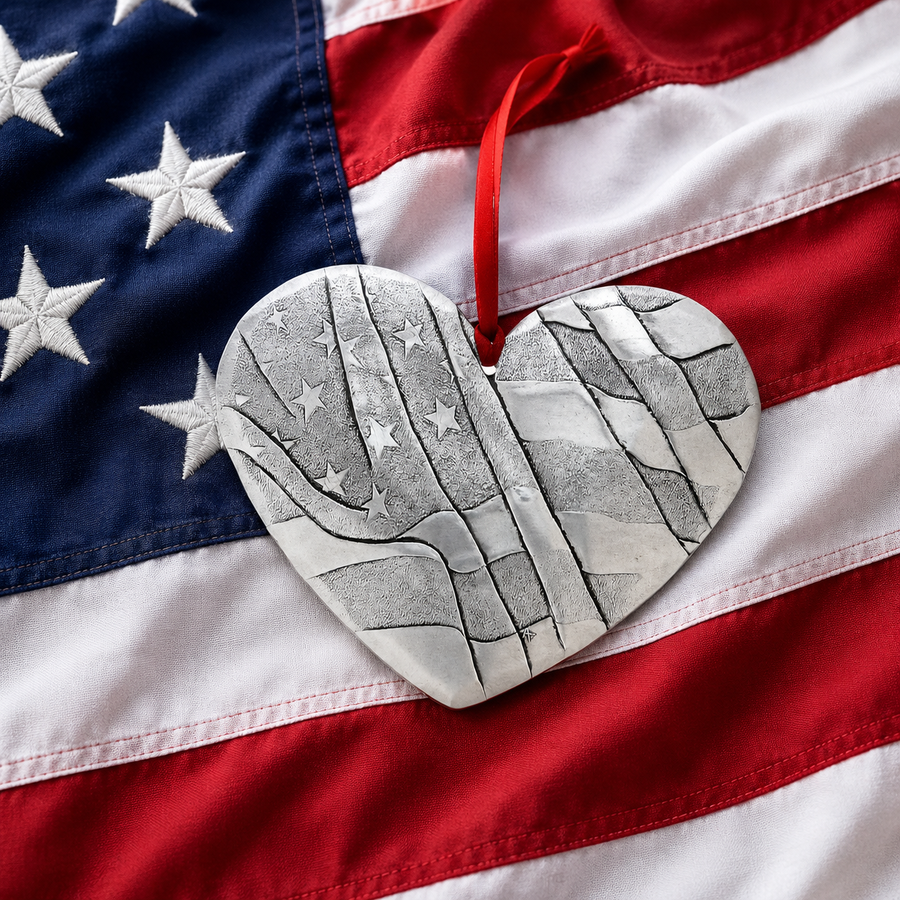 Styled display featuring Heart of America Ornament