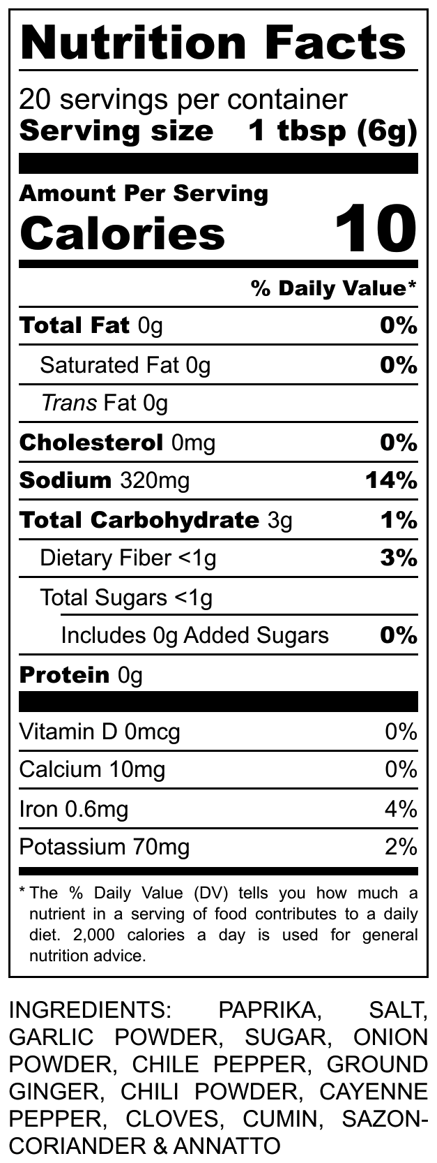 Hillbilly Spice of Life Dry Rub nutrition label
