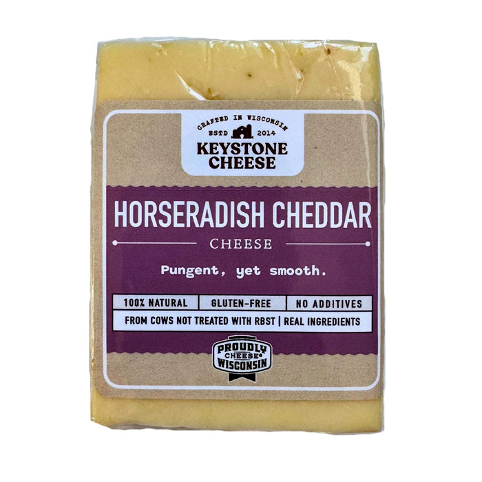 Horseradish Cheddar block in labeled packaging