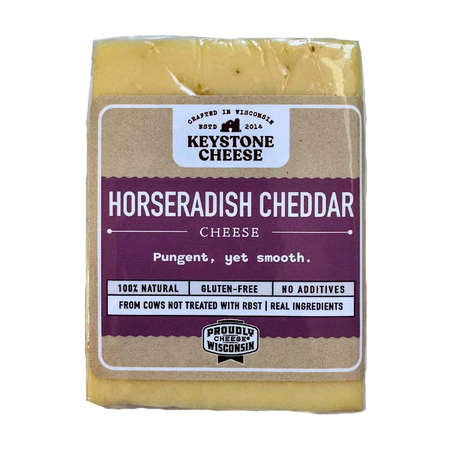 Horseradish Cheddar block in labeled packaging
