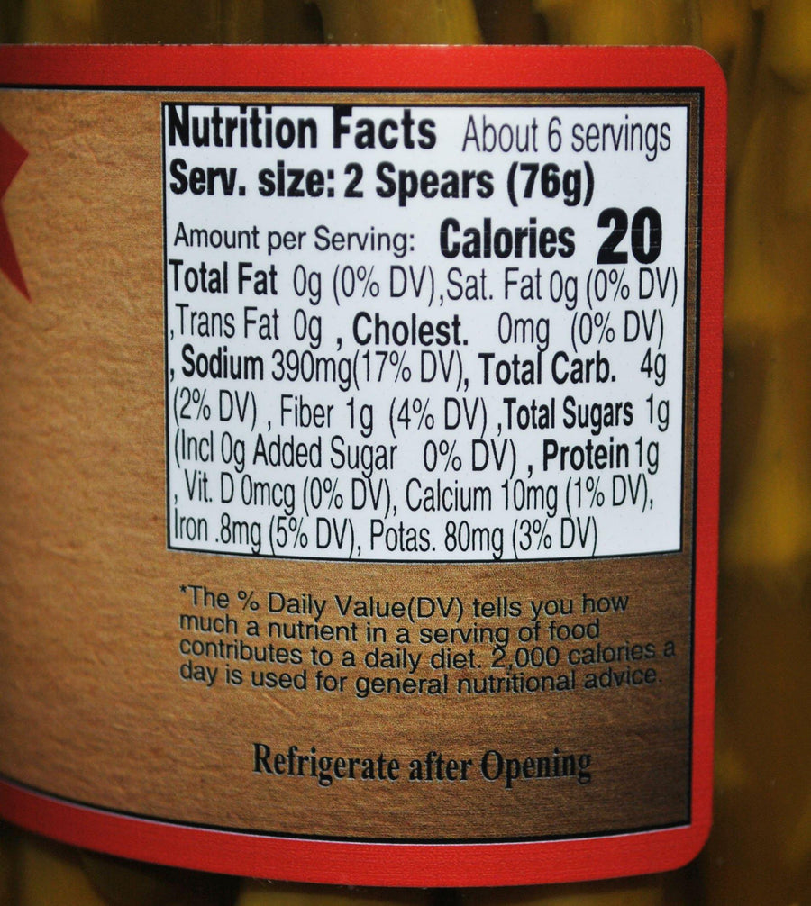 Nutrition facts label for Hot Pickled Asparagus