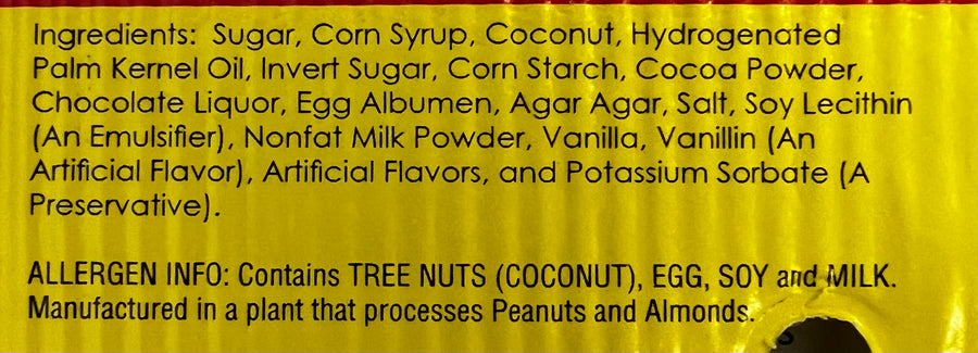 Idaho Spud Bites – Chocolate Marshmallow Candy, 3 oz – ingredient label