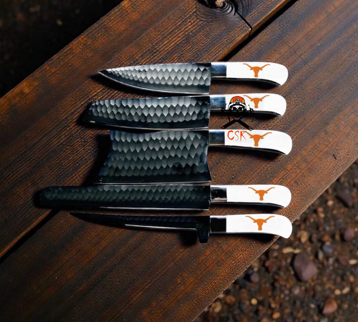 Texas Longhorn Logo Chef Knife Set, 5-Piece High Carbon Steel Kitchen Knives