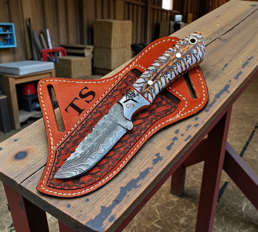 Ranch Cowboy Knife – Pine-Cone Resin Handle with Belt Sheath