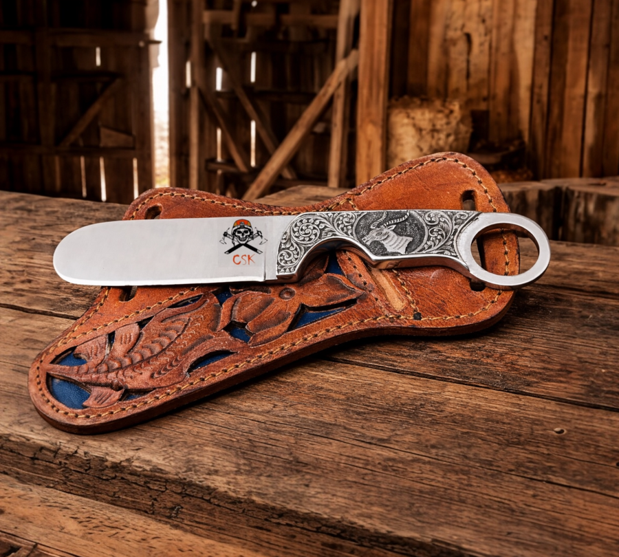Cowboy Knife – D2 Steel Bullcutter & Pancake Sheath