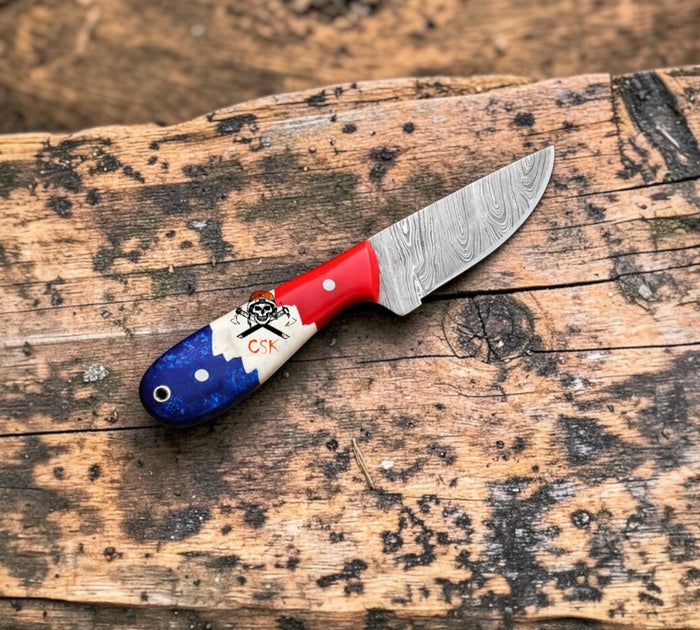 Texas Buckaroo Knife – 3” Damascus Ranch Blade With Pancake Sheath