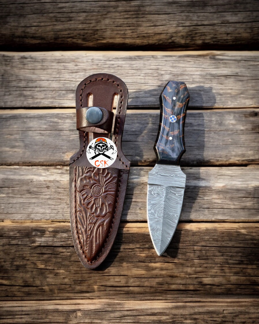 Field Damascus Knife with Epoxy Pine Cone Handle