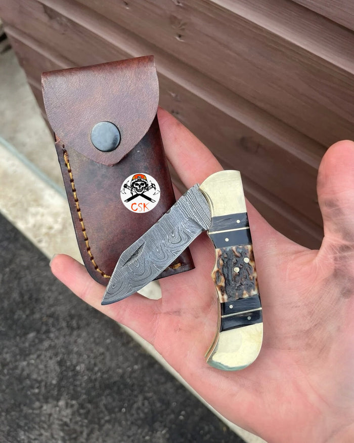Cowboy Pocket Knife – Handmade Damascus Blade