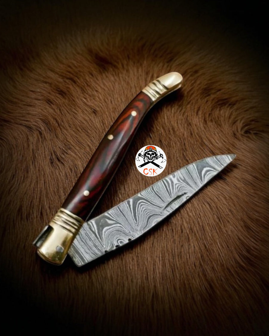 Laguiole Bougna Damascus Pocket Knife – Brass & Exotic Wood Folding Blade