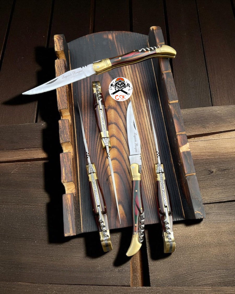 Laguiole Bougna Pocket Knife – Brass & Exotic Wood Folding Blade