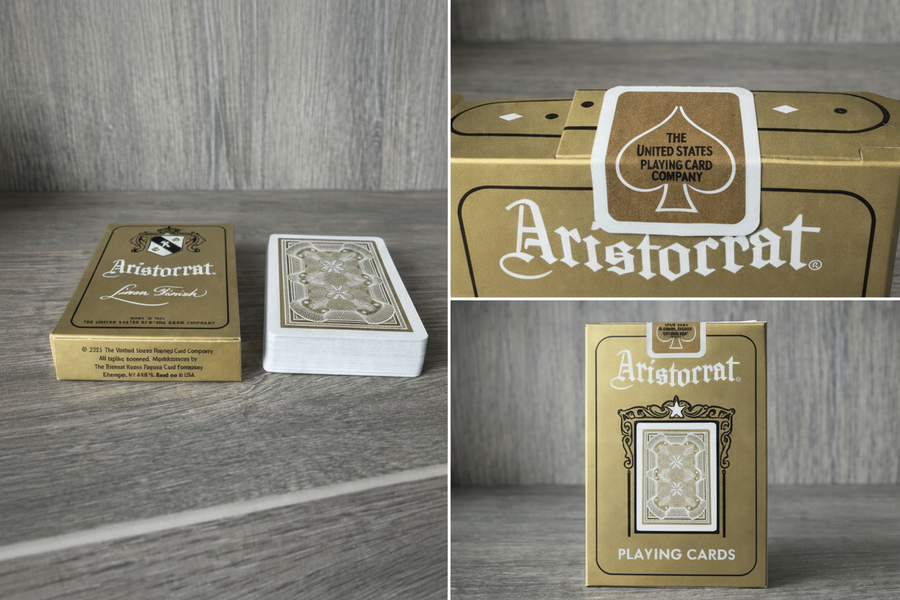 Collage of Gold Aristocrat box and card-back details