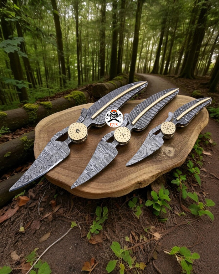 Leaf Damascus Steel Folding Knife Set – Outdoor Pocket Knives