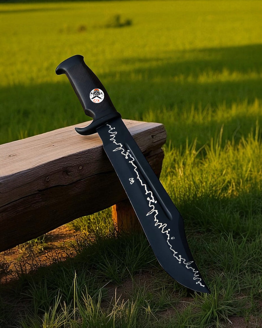 Engraved Black Bowie Knife – Heavy Duty Survival & Collectible Blade