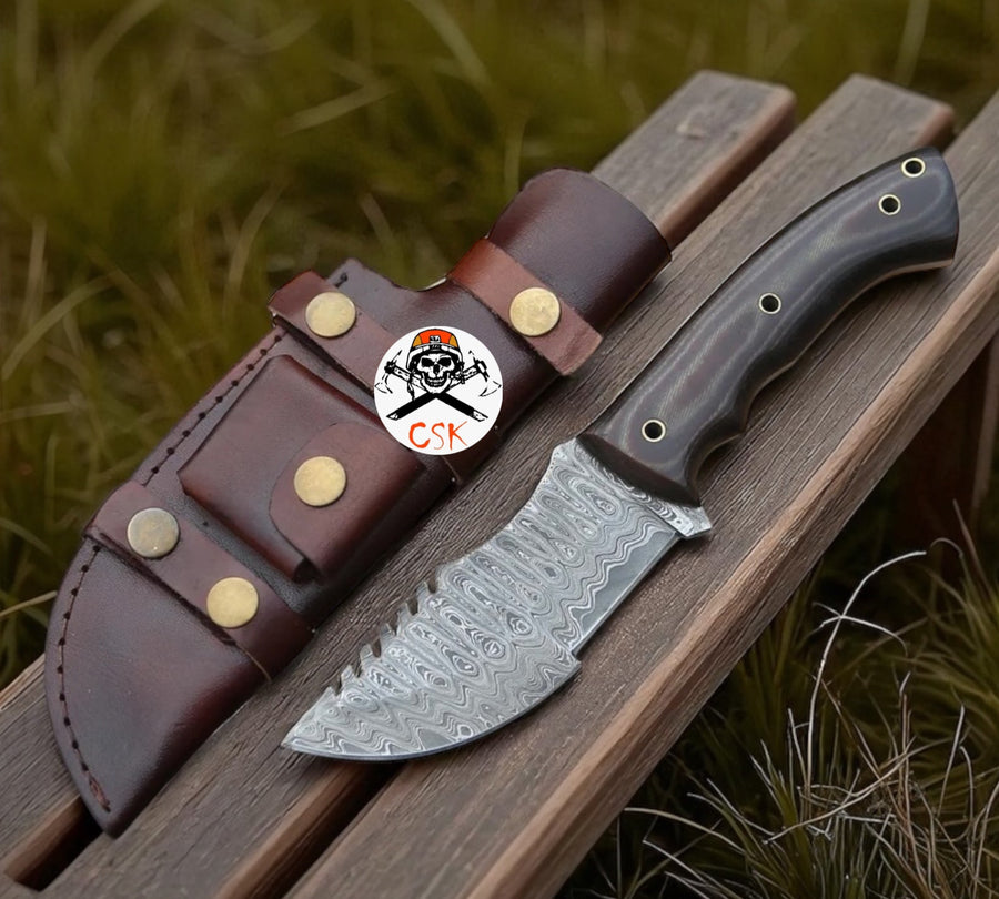 Fixed Blade 1095 Damascus Bushcraft Knife G10 Handle