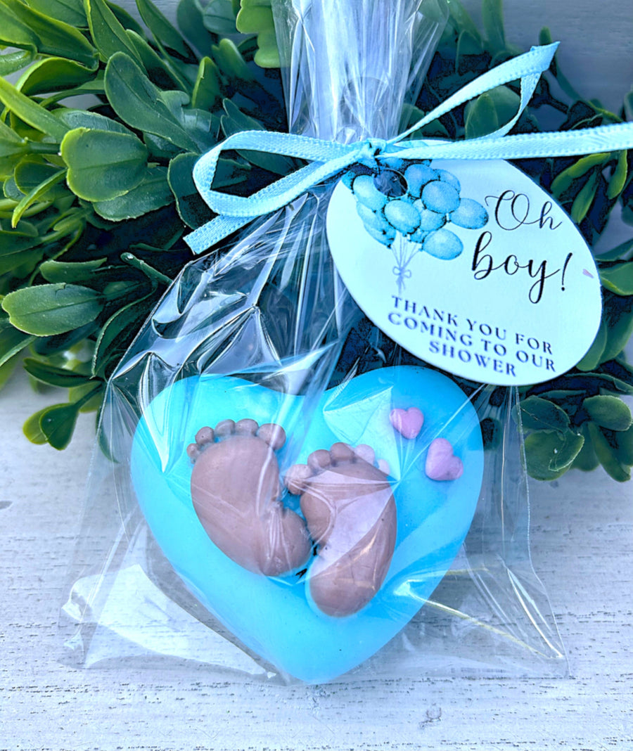 10 Heart Soaps with Newborn Feet for a Boy Party Favors