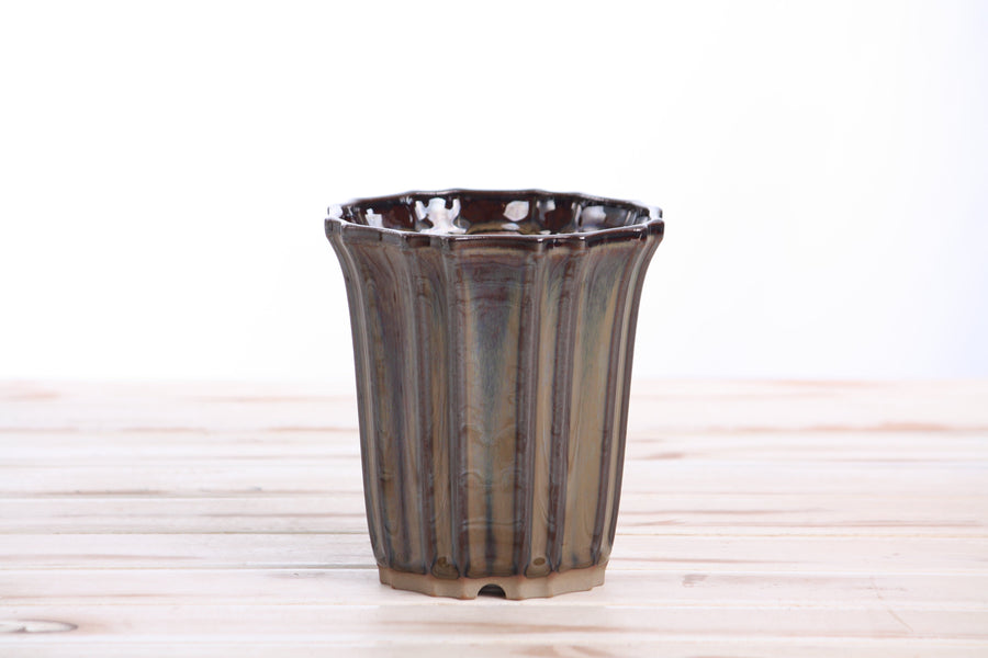 4.5-Inch Flower Cascade Bonsai Pot - Dark Honey