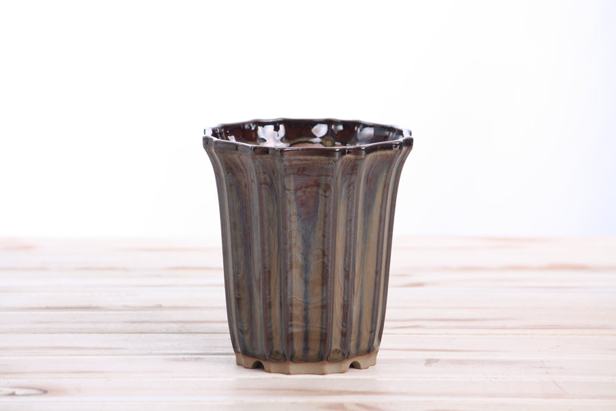 4.5-Inch Flower Cascade Bonsai Pot - Dark Honey