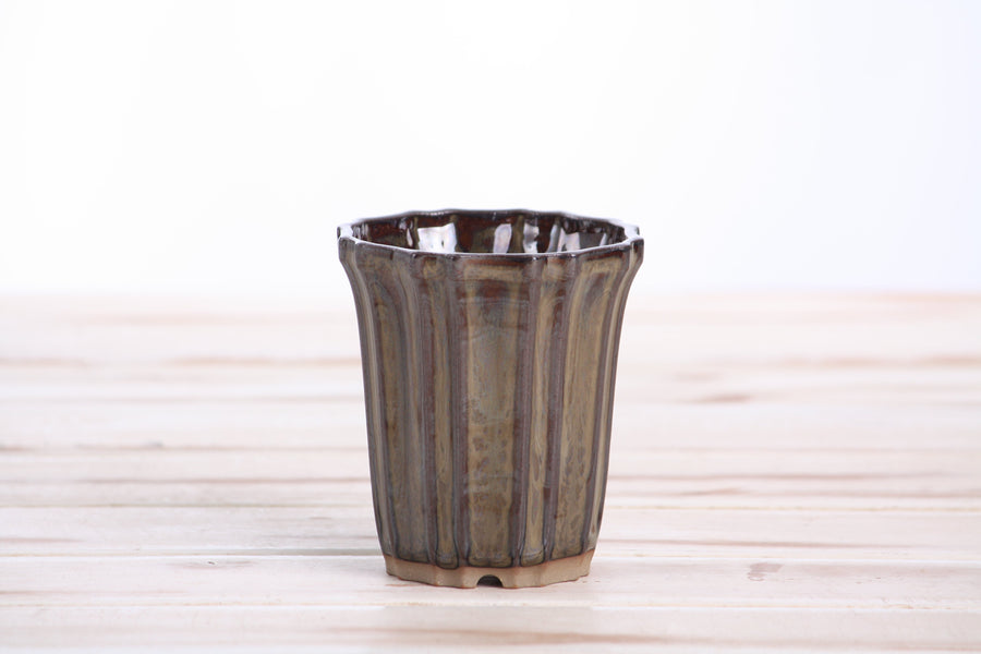 3-Inch Flower Cascade Bonsai Pot - Dark Honey