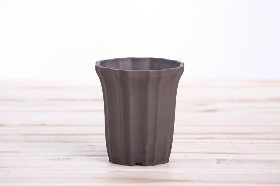 3-Inch Flower Cascade Bonsai Pot - Unglazed Black