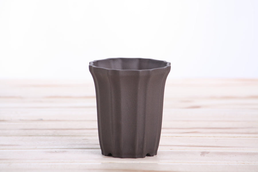 3-Inch Flower Cascade Bonsai Pot - Unglazed Black