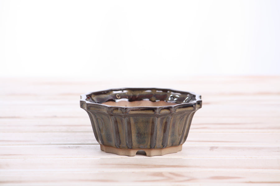 4.5-Inch Flower Bonsai Pot - Dark Honey