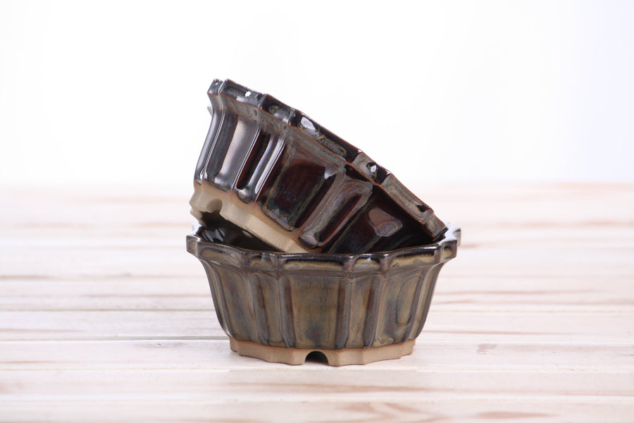 4.5-Inch Flower Bonsai Pot - Dark Honey