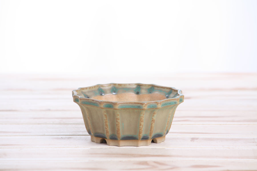 4.5-Inch Flower Bonsai Pot - Speckled Moss