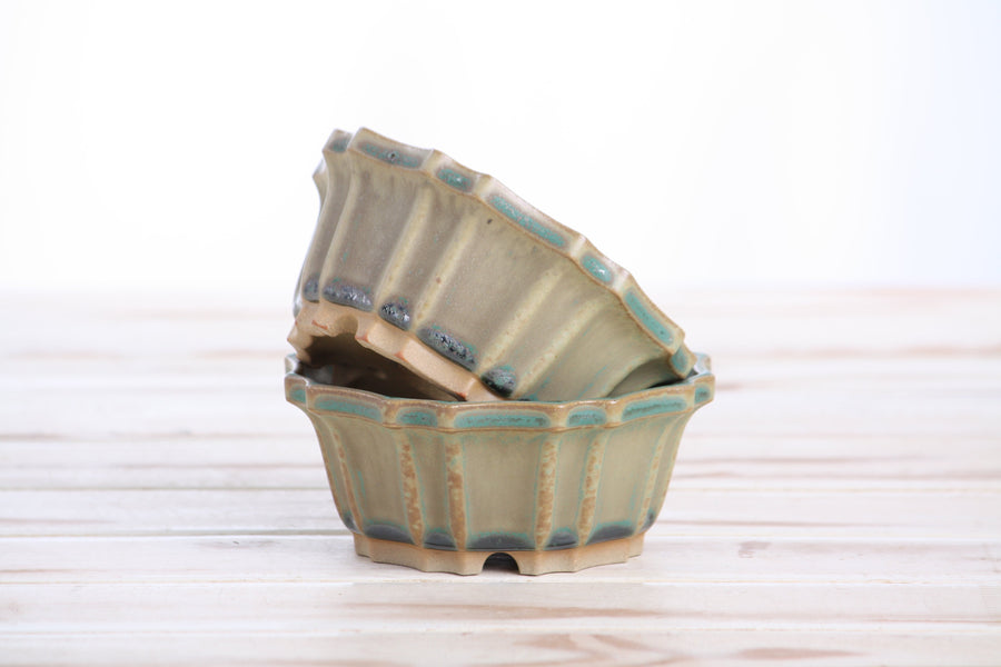 4.5-Inch Flower Bonsai Pot - Speckled Moss