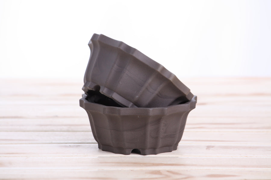 4.5-Inch Flower Bonsai Pot - Unglazed Black