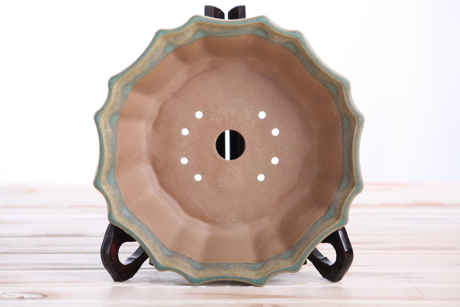 8-Inch Flower Bonsai Pot - Speckled Moss