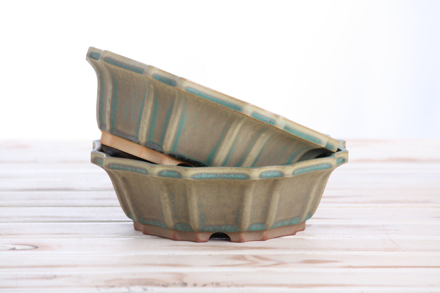 8-Inch Flower Bonsai Pot - Speckled Moss