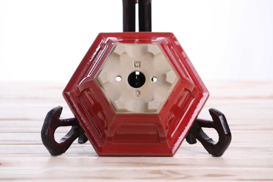 5-Inch Hexagonal Windowed Bonsai Pot - Red