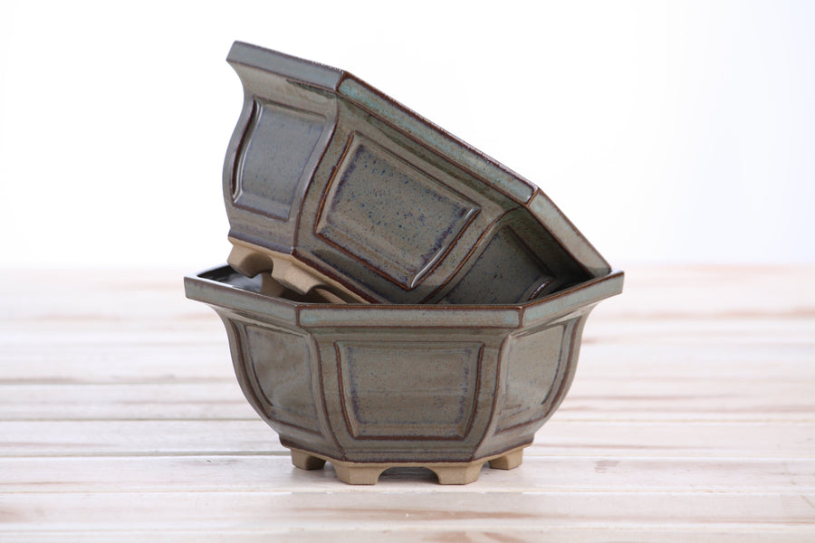 5-Inch Hexagonal Windowed Bonsai Pot - Starry Night