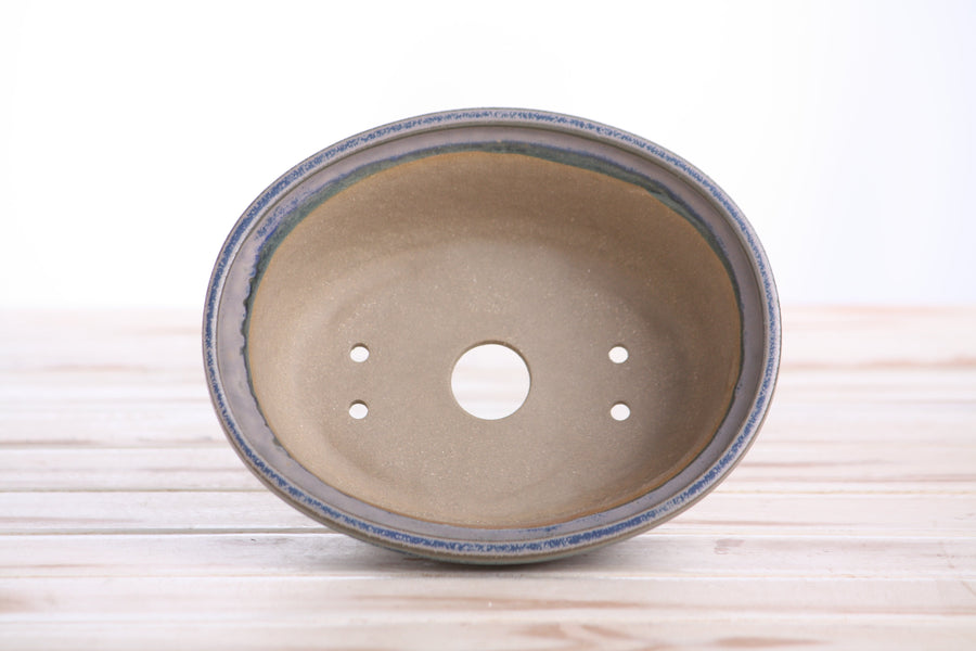 6.5-Inch Fat Oval Bonsai Pot - Ocean