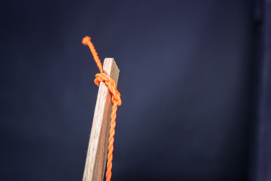 Adjustable Flemish Twist Tillering String for Bow Making — loop and knot at bow tip