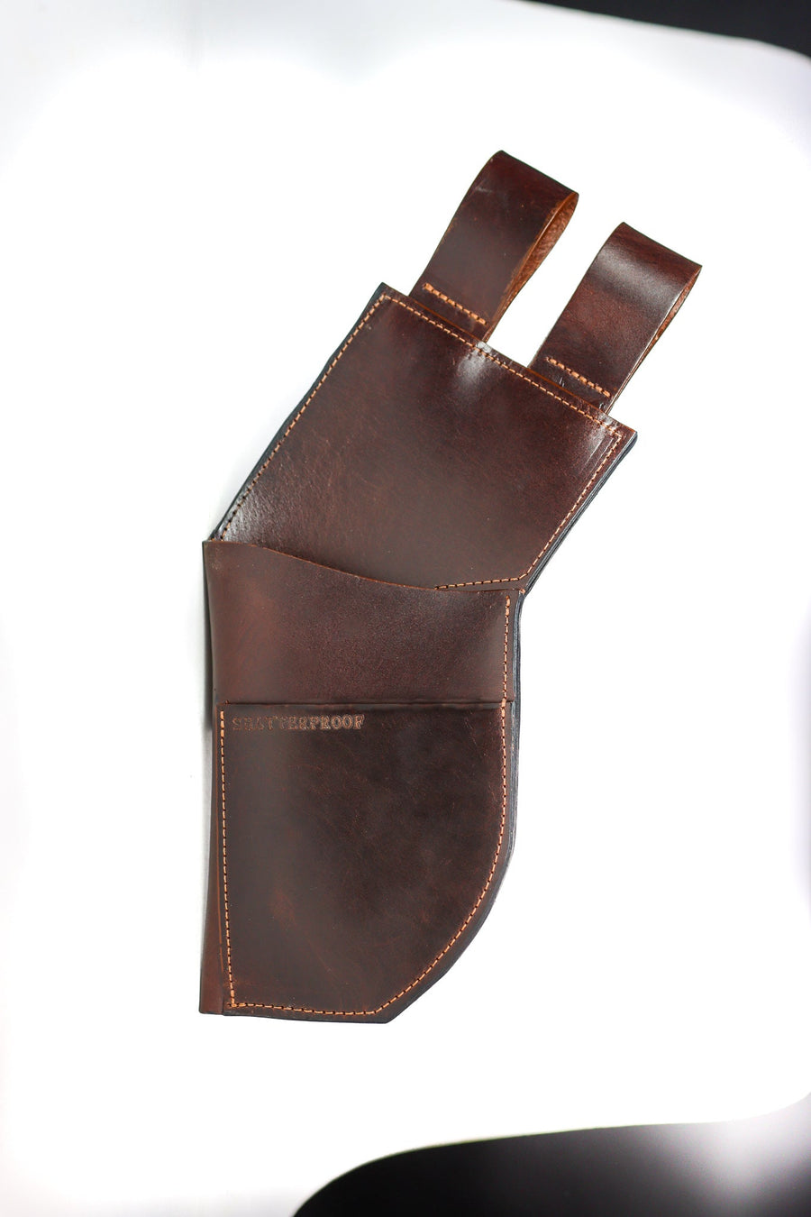 Leather Rear-Facing Hip Arrow Quiver — leather hip quiver laid flat