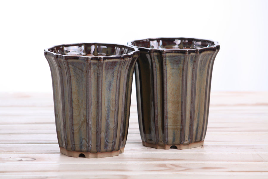 4.5-Inch Flower Cascade Bonsai Pot - Dark Honey