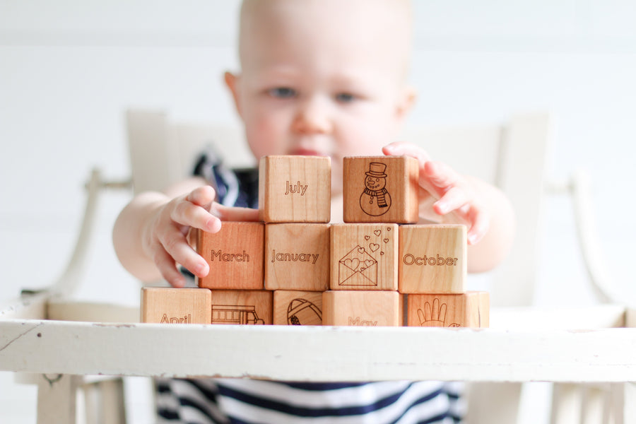 Wooden Calendar Blocks: 12 Maple Month Blocks