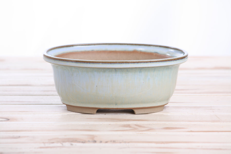 7.5-Inch Fat Oval Bonsai Pot - Glacier