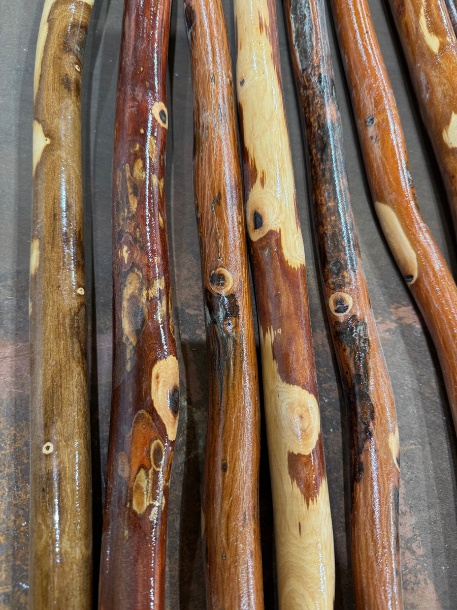 Close-up of bark markings and natural grain on a group of hardwood sticks