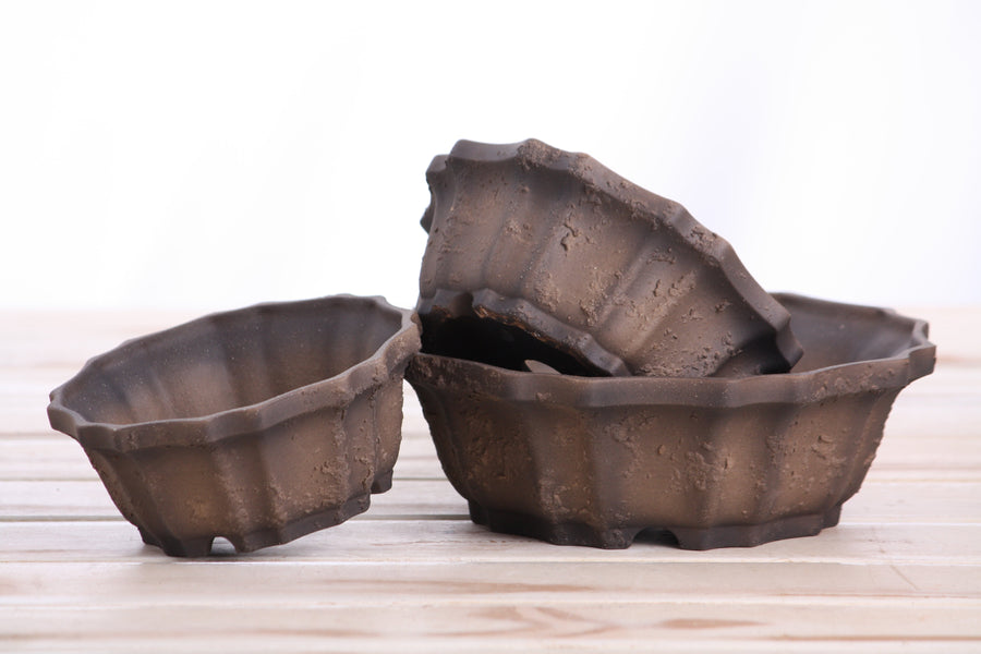 5-Inch Flower Bonsai Pot - Textured Unglazed Limited Edition