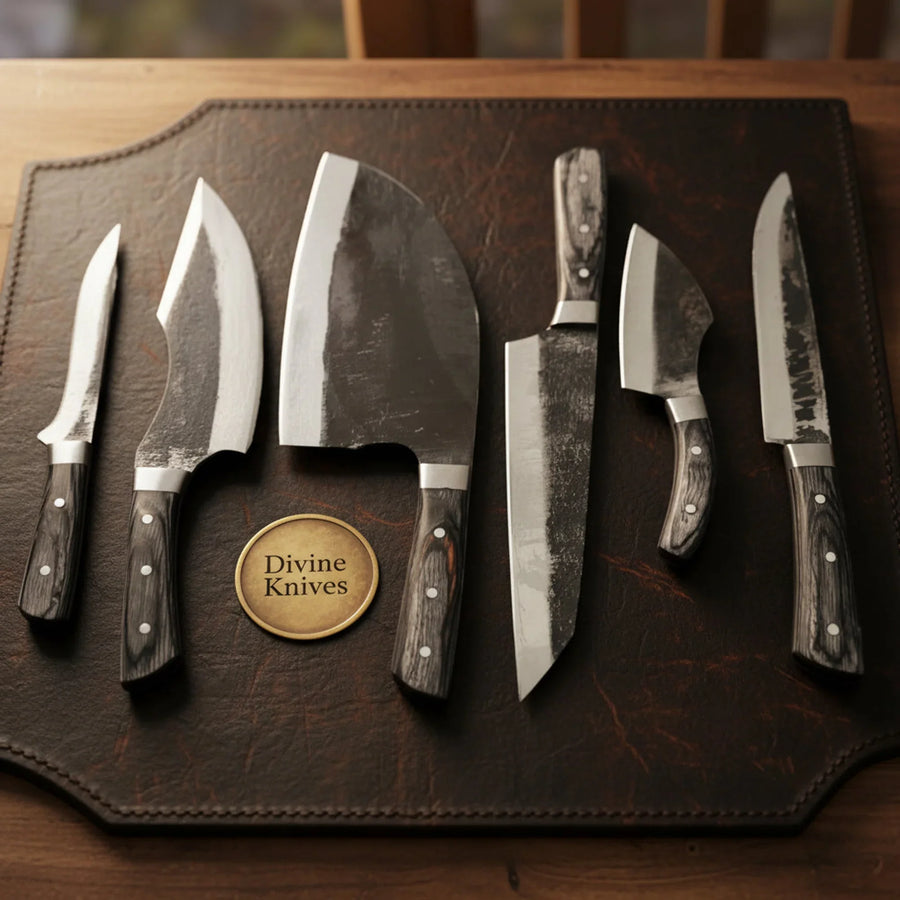 Anvilgrey Serbian Chef Knife Set with Six Forged-Finish Blades