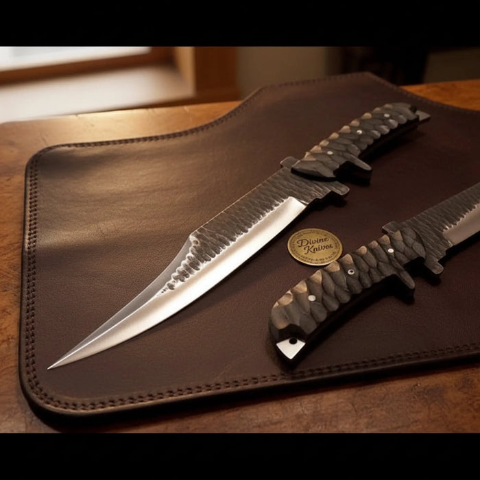 Hammered Texture Alamo Bowie with Contoured Dark Handle
