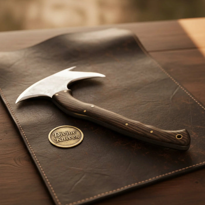 Hooked Blade Belt Tomahawk with Wenge Wood Handle and Brass Pins