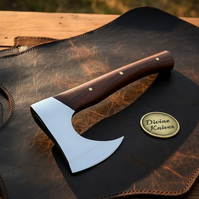 Hand-Forged Bearded Camp Axe with Rosewood Handle