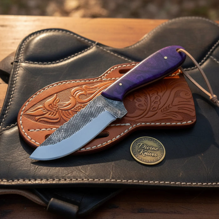 Purple Marbled Resin Rasp Skinner with Textured Blade