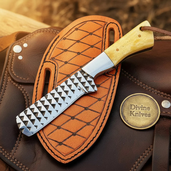 Camel Bone Farrier Rasp Tanto Bull Cutter with Natural Bone Handle