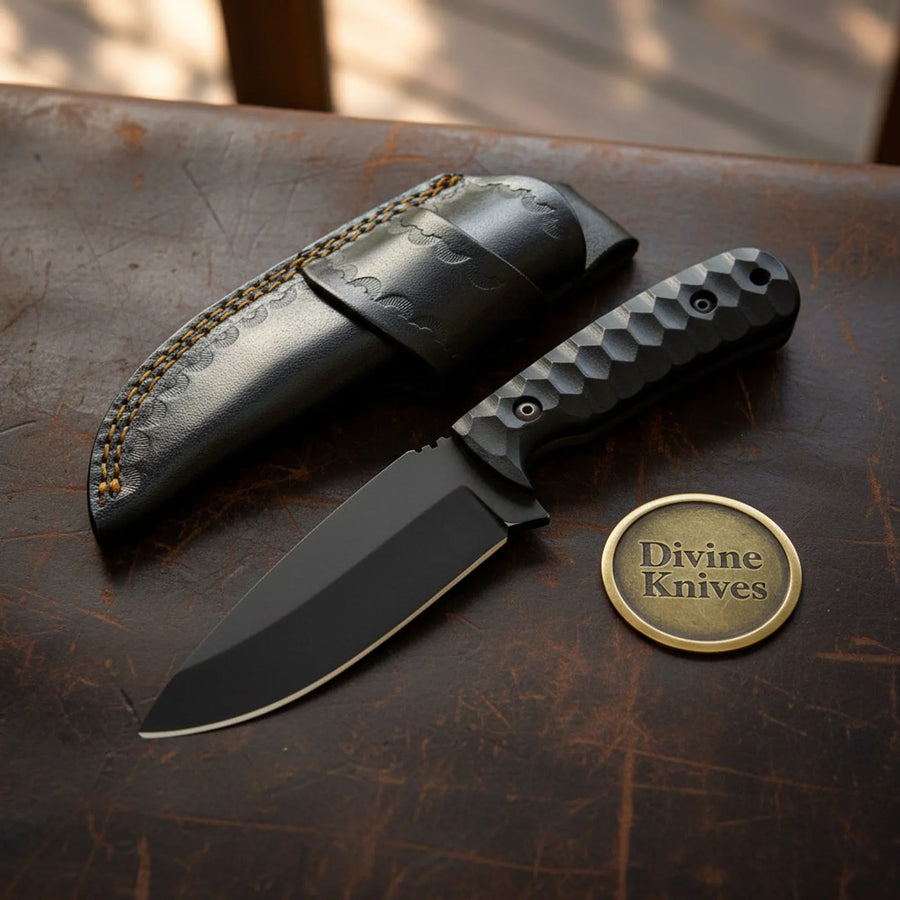 Sculpted Blackout Fixed Blade Knife with Black Coated Blade